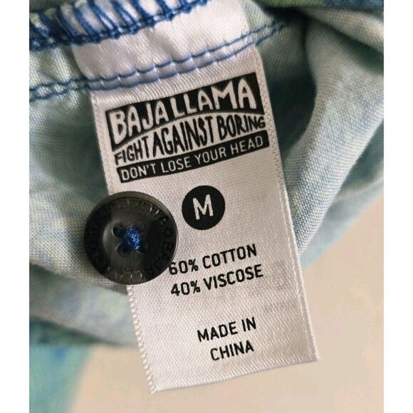 Baja Llama Shirt Men's Size M To Many Lines Turquoise Zebra 7-Seas Button Up - Picture 7 of 9